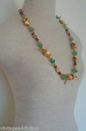 Miriam Haskell Green Aqua  MOP Necklkace Earring Set