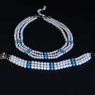 Vintage White Blue Choker Necklace Bracelet  Set Japan