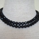 Vintage Black Glass Rhinestone Two Strands Necklace