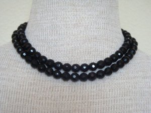 Vintage Black Glass Rhinestone Two Strands Necklace