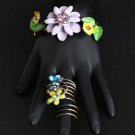 Vintage Green Purple Rhinestone Hinged Bracelet Ring
