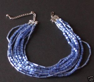 Vintage Blue Cylindrical Glass Multi Layer Necklace