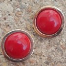 Vintage Bergere Red Enamel Button Earrings