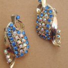 Vintage Blue Rhinestones Clip Earrings