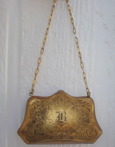 Antique Gold Filled Compact Purse With Chain