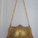 Antique Gold Filled Compact Purse With Chain