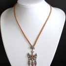 Vintage Orange Rhinestone Leather Necklace
