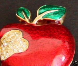 Vintage Rhinestone Red Forbidden  Apple Pin/Brooch