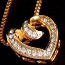 Vintage Heart  Rhinestone Necklace/Pendant Deco Revival