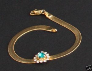 Vintage Liquid Chain Green Rhinestone Bracelet