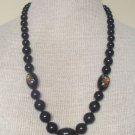 Vintage Black Flower Hand Painted Chunky Beads Necklace