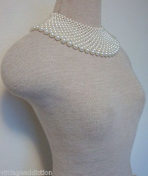 Vintage Cleopatra White Pearl Collar Statement Necklace