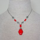 Vintage Antique Art Deco Red Glass Filigree Necklace