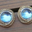 Vintage Blue Glass Chunky Pierced Earrings 1980s