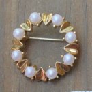 Lovely Vintage  White Pearl & Golden Leaves Pin Brooch