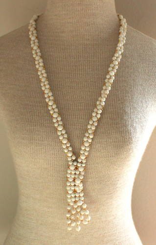 Lovely Vintage White Lariat Long Necklace 36" 1980