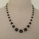 Vintage Art Deco Black & White Faceted Glass Necklace