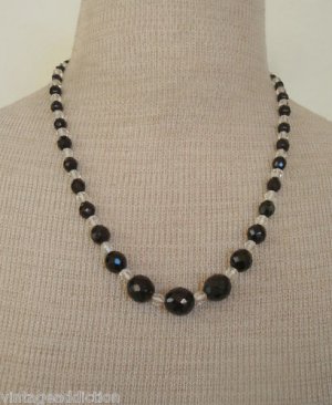 Vintage Art Deco Black & White Faceted Glass Necklace