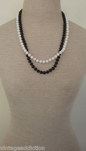 Vintage Black & White Glass Double Strands Necklace