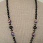 Vintage Black  Art Glass Hand Painted Bead Necklace