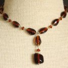 Vintage Brown Glass Bracelet Necklace Parure Set