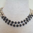 Vintage LC Black &  Silver Metal Two Strands Necklace