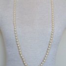 Vintage Cream Glass Faux Pearl 37"Long Strand Necklace