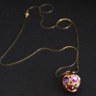 Vintage Red Purple Ball Rhinestone Pendant /Necklace