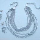Vintage Silver Multichain Necklace Earrings Set