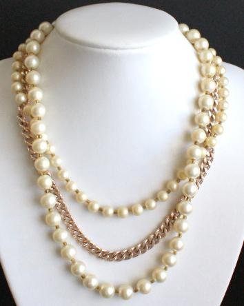 Vintage Pearl ChainTriple Strand Necklace Japan