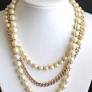Vintage  Pearl ChainTriple Strand Necklace Japan
