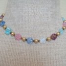 Vintage Pink & Blue Molded Glass Necklace 1960s