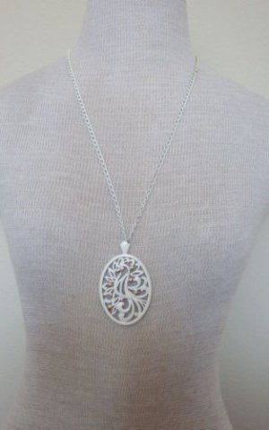 Vintage Monet White Enamel Chunky Pendant Necklace