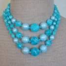 Vibrant Vintage Blue Oversize Bead  3 Strands Necklace