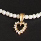 Vintage White F Pearl Rhinestone Heart Necklace/Pendant