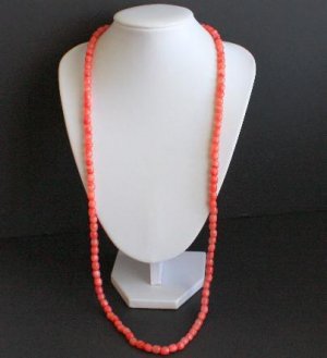 Vibrant Vintage Red Stone 35"  Long Strand Necklace