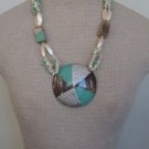 Vintage Green Stone Mother Of Pearl Chunky Necklace