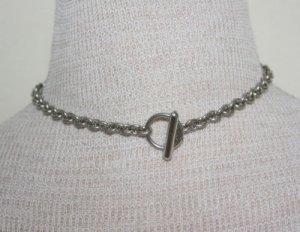 Vintage Silver Chain W/Toggle Closure Choker Necklace