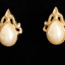 Vintage  Faux Pearl Gold Tone Pierced Earrings