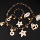 Vintage Sea Life Design Necklace Bracelet Set Cute !