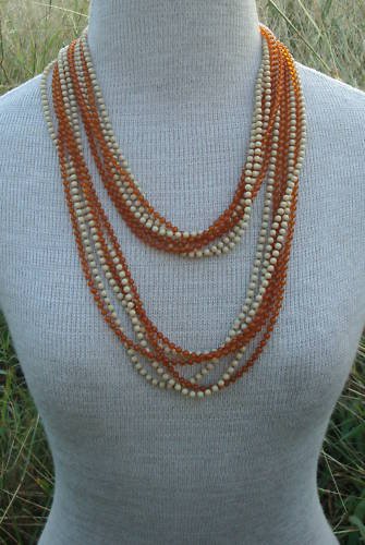 Vintage Brown Amber 3 mm 45" Long Multistrand Necklace