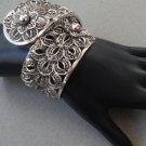 Vintage Chunky Chrome Filligree Hinged Clamper Bracelet