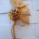 Vintage Large Golden Flower Pin Brooch