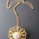Vintage Victorian revival flower pin pendant necklace