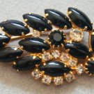 Vintage Black Glass Navette Rhinestone Pin/Brooch