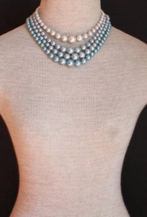 Vintage Multi Strands Jackie O Blue Pearl Necklace