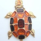 Vintage Chunky Turtle Glass Pendant Necklace Boho 70s