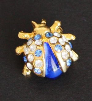 Vintage Lady Bug Blue Rhinestone Pin/Brooch