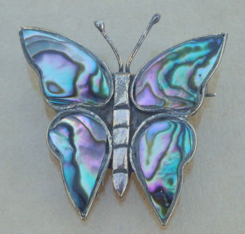 Vintage Mexico Alpaca Blue Butterfly Pin / Brooch