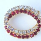 Vintage Red White Rhinestone Pin Brooch